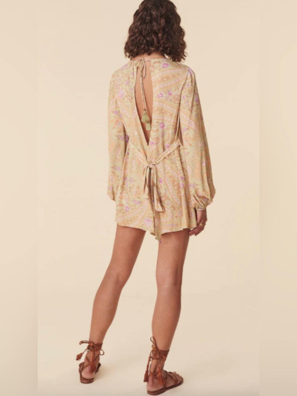 Spell Designs Belladonna Romper XS Dusty Olive Floral Open Back Tassel Boho $229 - Picture 2 of 12